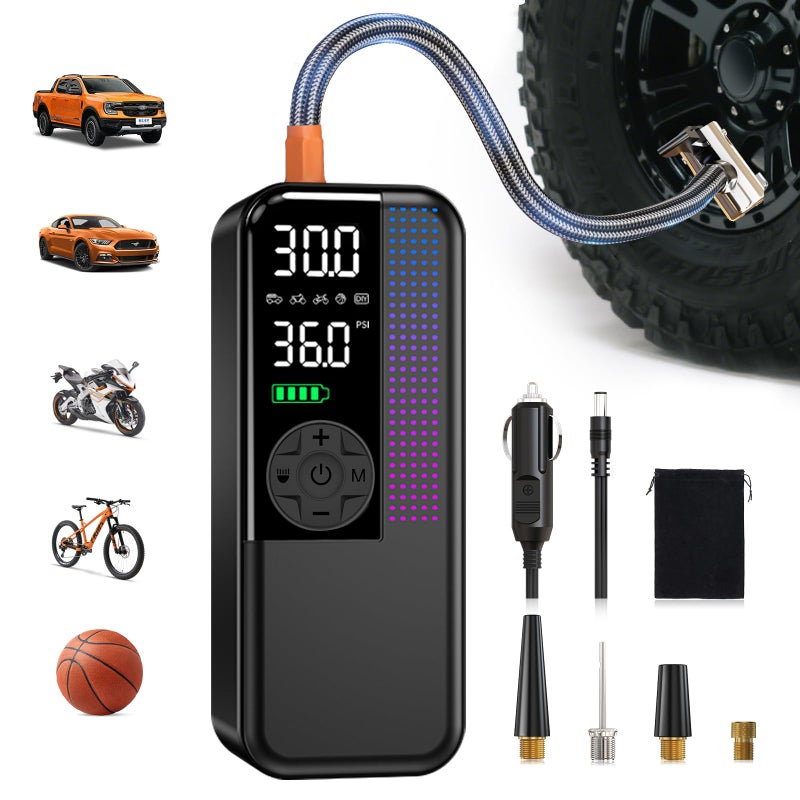 WEOLULI Tire Inflator Portable Air Compressor 150 PSI Cordless Air Pump Dual Power 6000mAh 12V DC Car Plug Fast Inflation 24LMin Auto ShutOff LED Light 4 Preset Modes for Car Bike Motorcycle Balls - Image 2