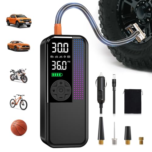 WEOLULI Tire Inflator Portable Air Compressor 150 PSI Cordless Air Pump Dual Power 6000mAh 12V DC Car Plug Fast Inflation 24LMin Auto ShutOff LED Light 4 Preset Modes for Car Bike Motorcycle Balls - Image 1