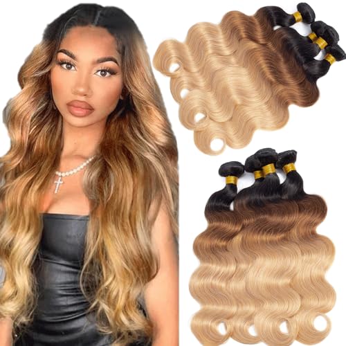 12A Grade Ombre Bundles Human Hair T1B302716 18 20 22 Ombre Body Wave 4 Bundles Human Hair 100 Unprocessed Virgin Brazilian Body Wave Human Hair Weave Bundles