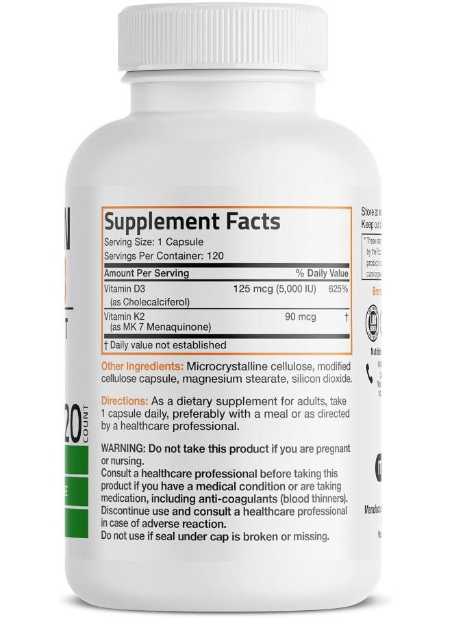 Bronson Vitamin K2 (Mk7) With D3 Supplement - Vitamin D & K Complex Premium Non Gmo, 120 Capsules  - Image 2