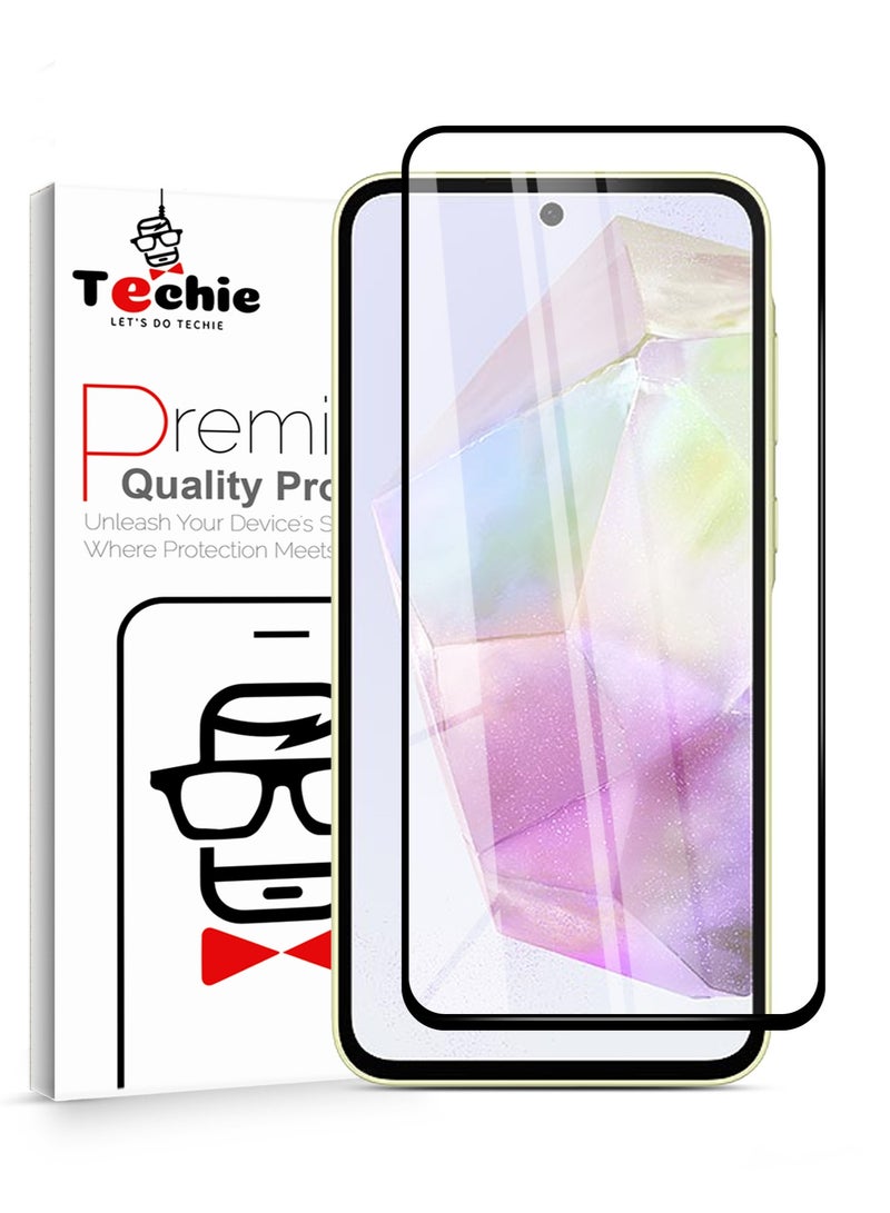 Techie Full Cover 10H Hardness HD Tempered Glass Screen Protector for Samsung Galaxy A35 - Anti-Scratch, Anti-Fingerprint, and Bubbles Free Technology - Image 1