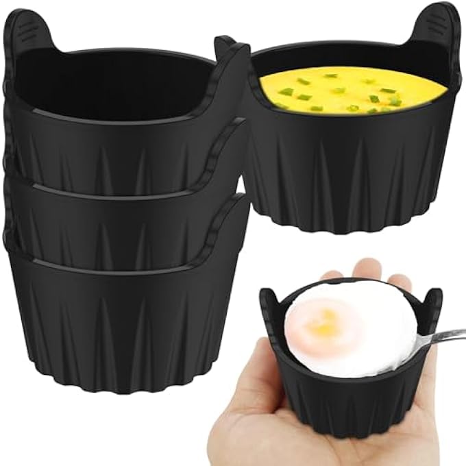 كيلا أقلاية هوائية 4 قطعة، عفن بيض، أكواب سيليكون للسلق من نوع الطعام، أقلام الكابح الدائرية مقاومة للحرارة لمقلاة الهواء باللون الأسود - Image 2