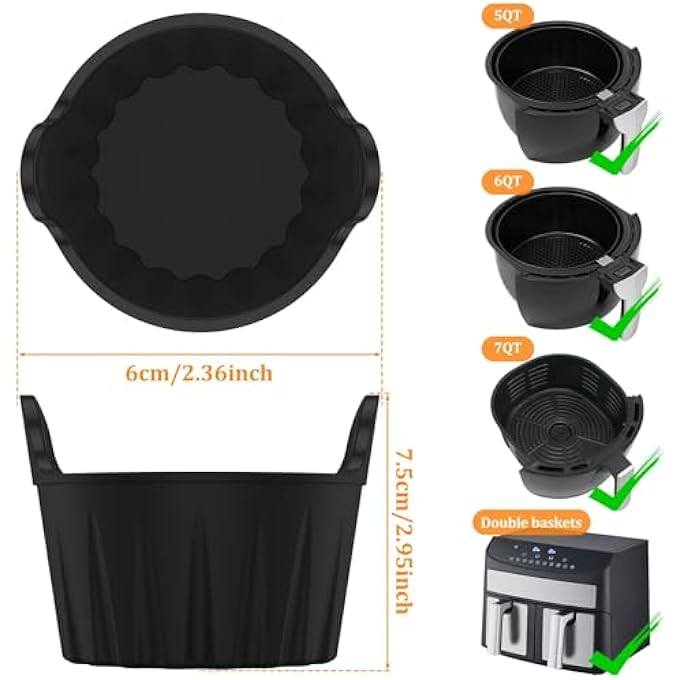 كيلا أقلاية هوائية 4 قطعة، عفن بيض، أكواب سيليكون للسلق من نوع الطعام، أقلام الكابح الدائرية مقاومة للحرارة لمقلاة الهواء باللون الأسود - Image 4