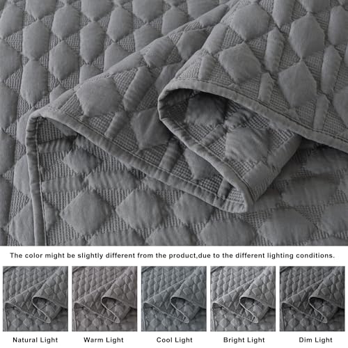 WDCOZY Oversized California Cal King Size Quilt Bedding Sets with Pillow Shams, Dark Grey Lightweight Soft Bedspread Coverlet Bed Cover, All Season Spring Summer, 3 Pieces, 116x106 inches - Image 3