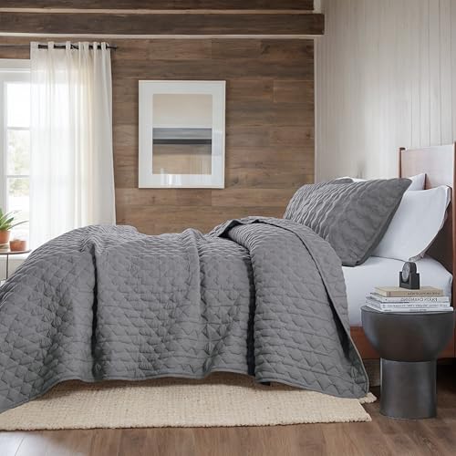 WDCOZY Oversized California Cal King Size Quilt Bedding Sets with Pillow Shams, Dark Grey Lightweight Soft Bedspread Coverlet Bed Cover, All Season Spring Summer, 3 Pieces, 116x106 inches - Image 5
