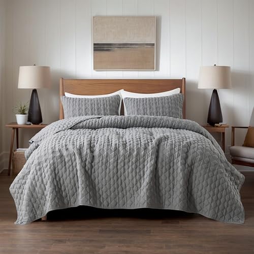 WDCOZY Oversized California Cal King Size Quilt Bedding Sets with Pillow Shams, Dark Grey Lightweight Soft Bedspread Coverlet Bed Cover, All Season Spring Summer, 3 Pieces, 116x106 inches - Image 2