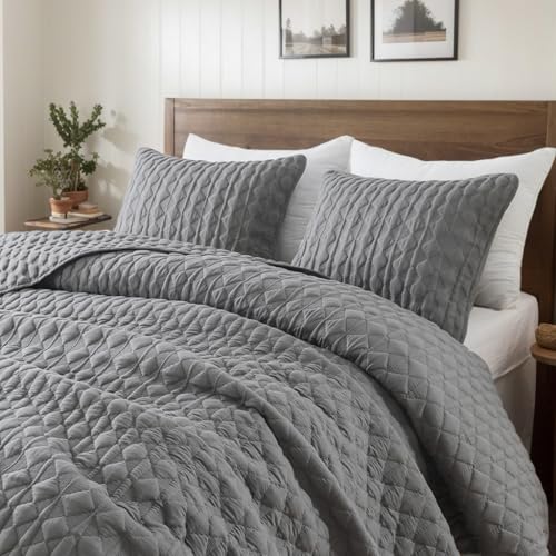WDCOZY Oversized California Cal King Size Quilt Bedding Sets with Pillow Shams, Dark Grey Lightweight Soft Bedspread Coverlet Bed Cover, All Season Spring Summer, 3 Pieces, 116x106 inches - Image 1