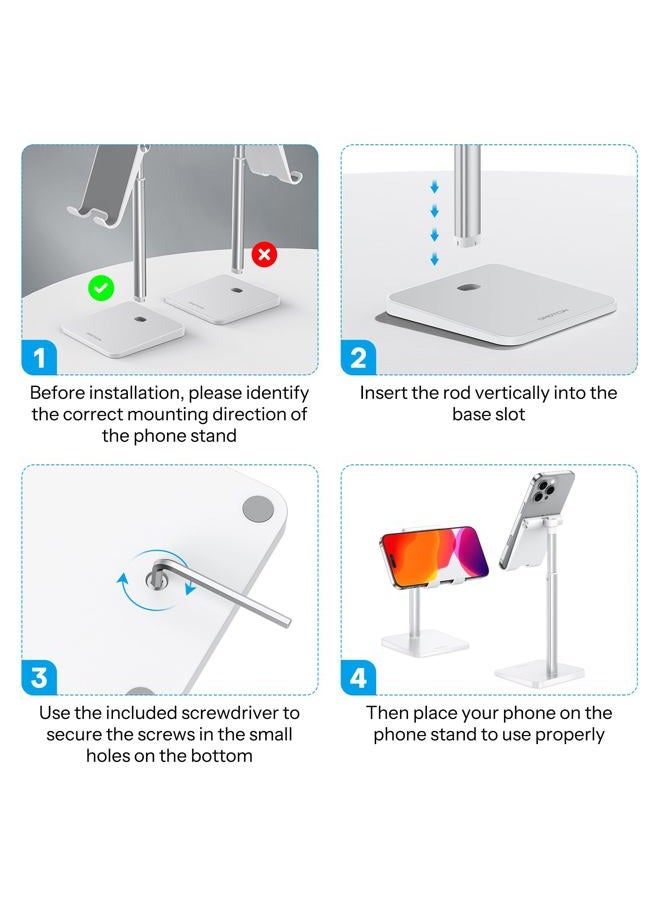 Omoton Cell Phone Stand, Adjustable Angle Height Desk Phone Dock Holder for iPhone SE 2/11 / 11 Pro/XS Max/XR, Samsung Galaxy S20 / S10 / S9 / S8 and Other Phones (3.5-7.0-Inch),Silver - Image 3