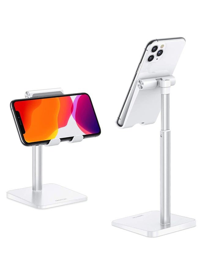 Omoton Cell Phone Stand, Adjustable Angle Height Desk Phone Dock Holder for iPhone SE 2/11 / 11 Pro/XS Max/XR, Samsung Galaxy S20 / S10 / S9 / S8 and Other Phones (3.5-7.0-Inch),Silver - Image 1