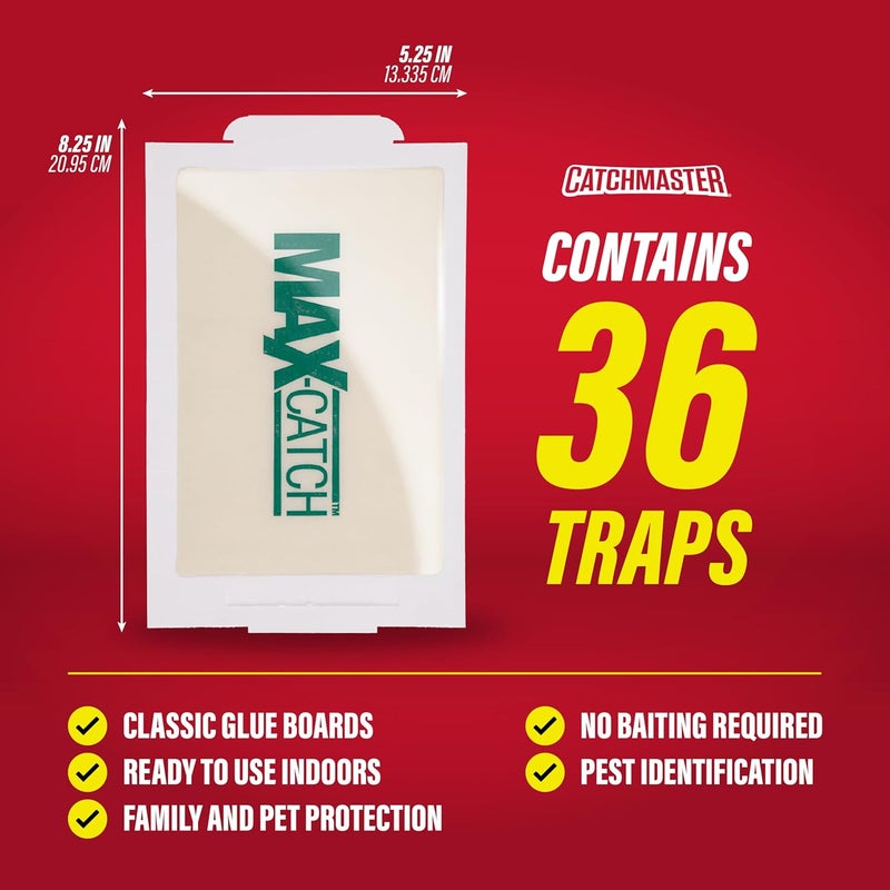 Catchmaster Max-Catch Mouse & Insect Glue Trap 36Pk, Mouse Traps Indoor for Home, Sticky Pest Control Adhesive Tray for Catching Bugs, Rats & Rodents, Non Toxic Bulk Pre-Baited Glue Boards - Image 2