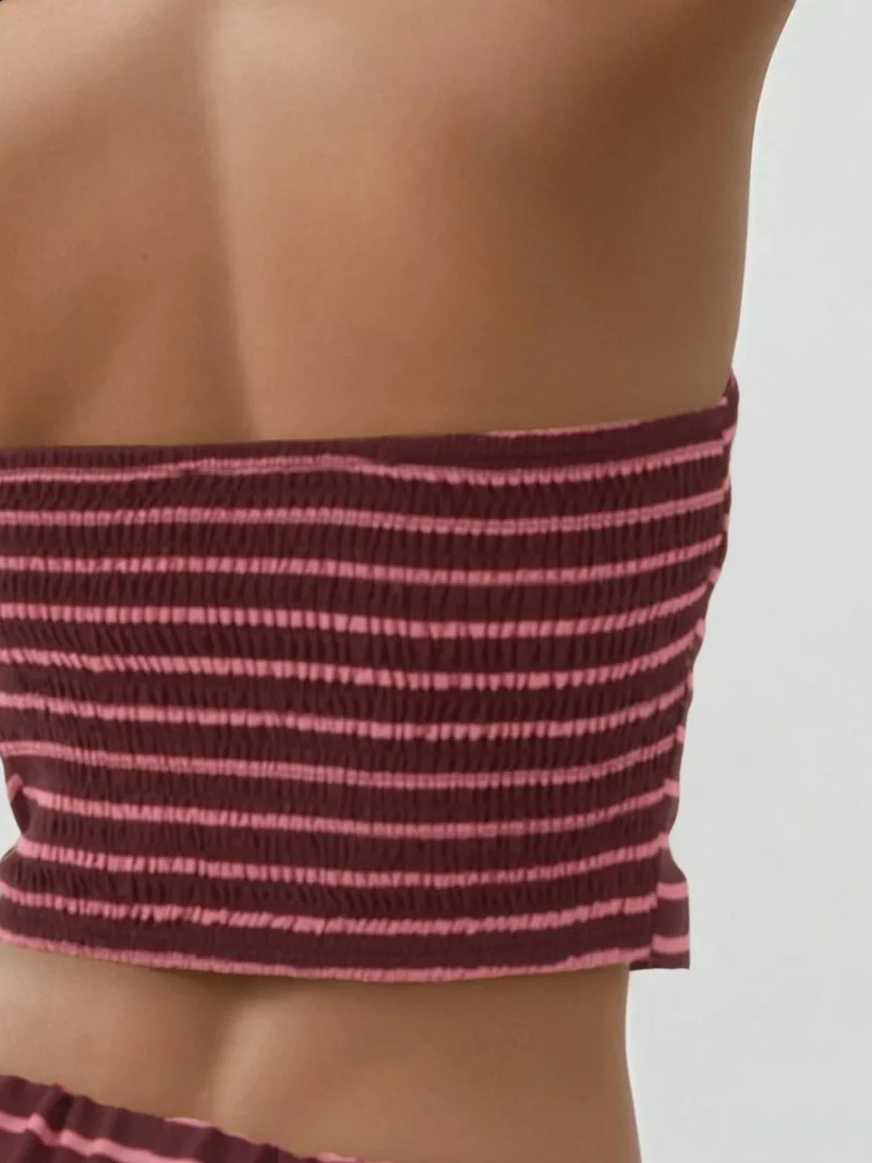 Hiccup Burgundy Red Striped Strapless Top & Pants Two-Piece Coord Set for Women | Best Price UAE