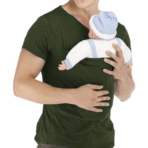 amropi Men's Baby Carrier Soothe V Neck Short Sleeve Kangaroo T Shirt (Dark Green,XXL) - Image 3