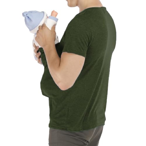 amropi Men's Baby Carrier Soothe V Neck Short Sleeve Kangaroo T Shirt (Dark Green,XXL) - Image 4