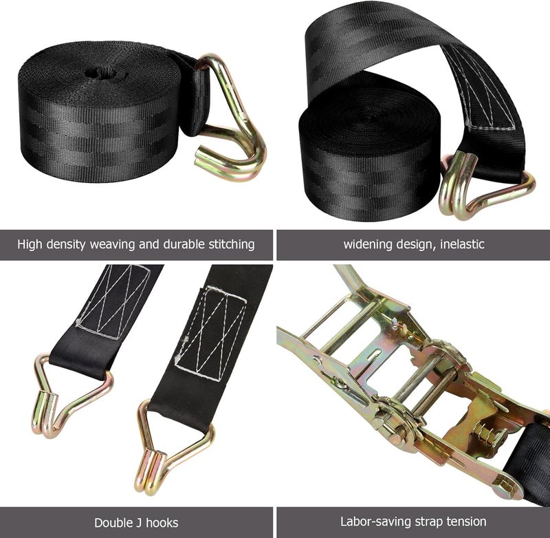 LISHINE 2Pcs 2 Inch Heavy Duty Ratchet Straps - 20ft Tie Down Straps with Double J Hook, 11000 LB Break Strength - Image 3