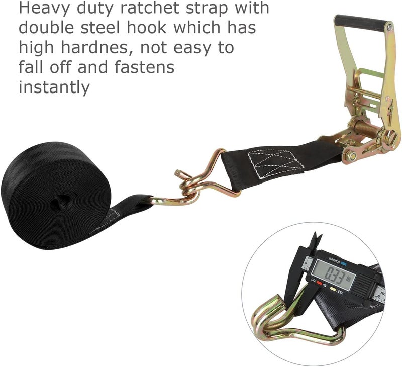 LISHINE 2Pcs 2 Inch Heavy Duty Ratchet Straps - 20ft Tie Down Straps with Double J Hook, 11000 LB Break Strength - Image 4