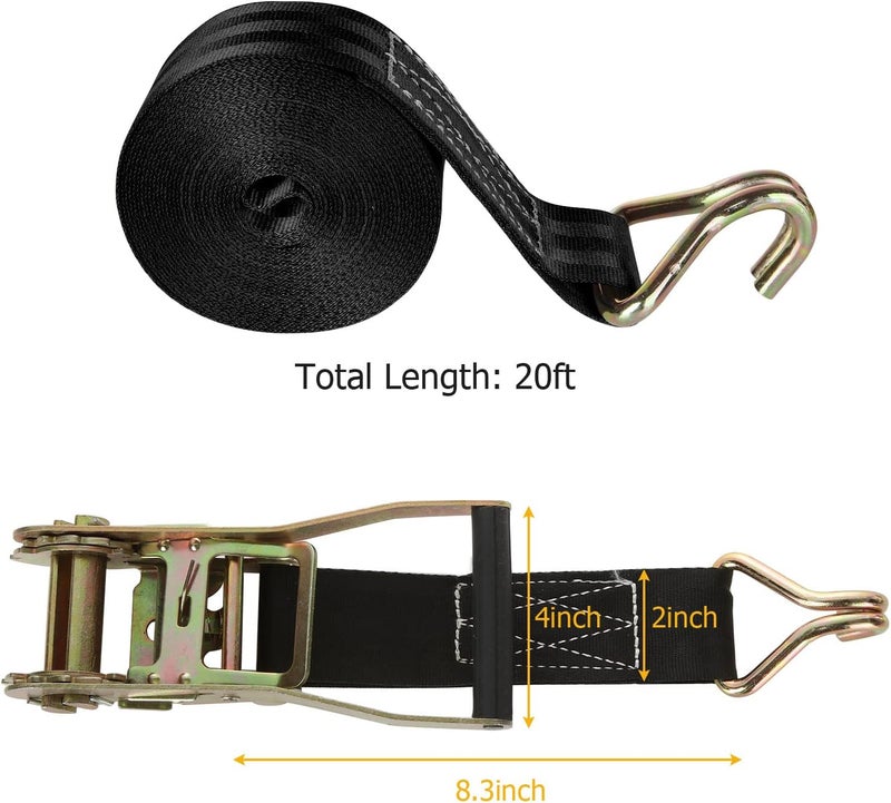 LISHINE 2Pcs 2 Inch Heavy Duty Ratchet Straps - 20ft Tie Down Straps with Double J Hook, 11000 LB Break Strength - Image 2