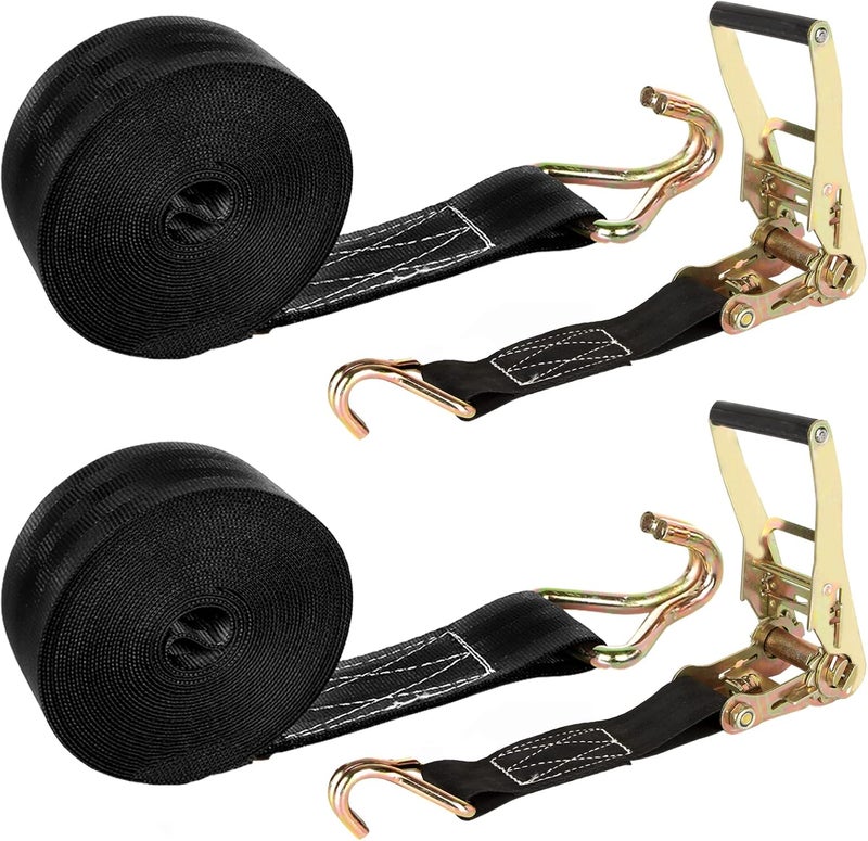 LISHINE 2Pcs 2 Inch Heavy Duty Ratchet Straps - 20ft Tie Down Straps with Double J Hook, 11000 LB Break Strength - Image 1