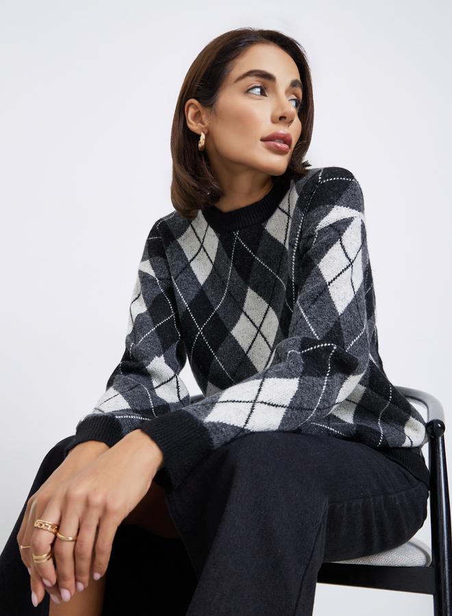 ستايلي سويتر واسع مطبع بنمط أرجيل - Image 1