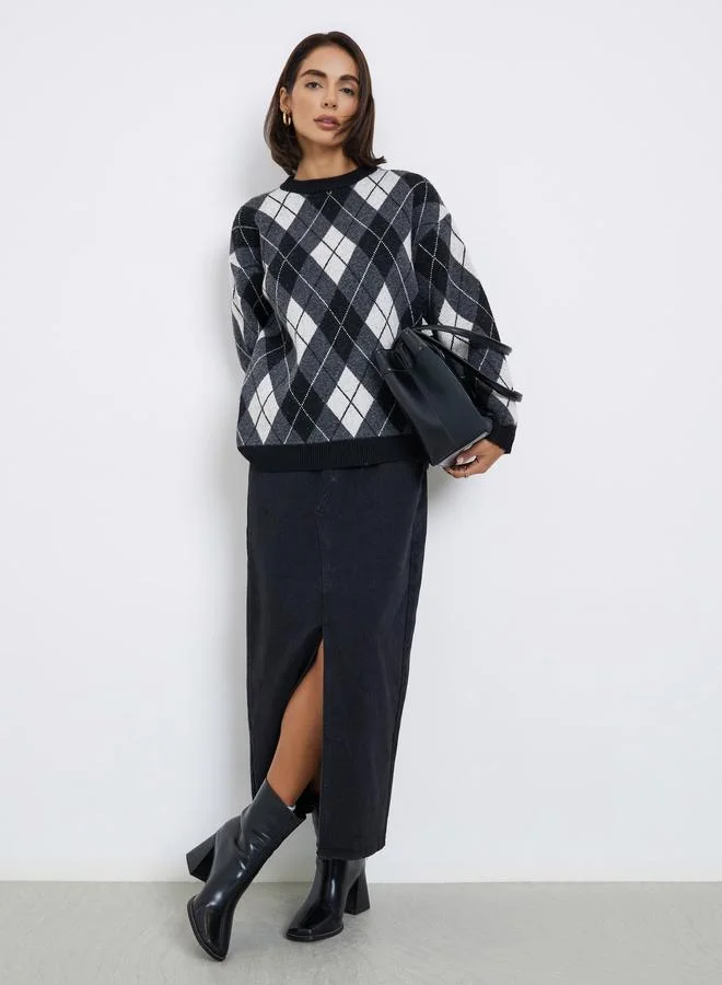 Styli Oversized Argyle Pattern Sweater