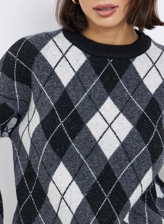 Styli Oversized Argyle Pattern Sweater