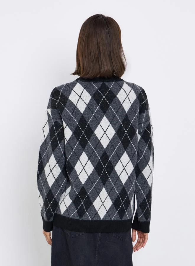 Styli Oversized Argyle Pattern Sweater
