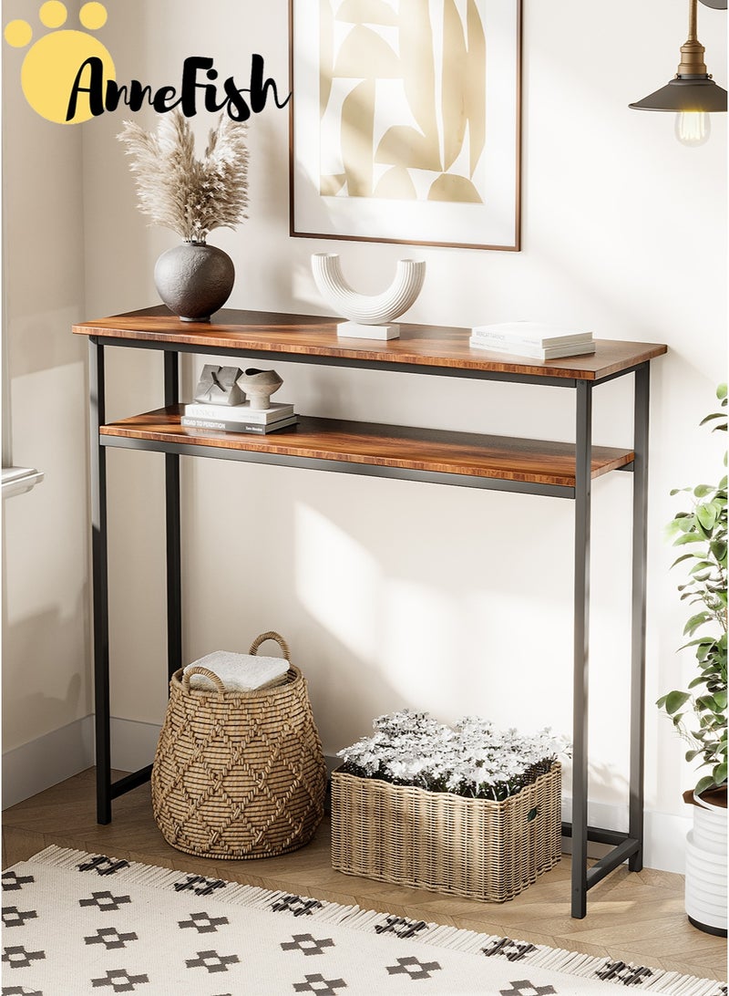 AnneFish 100*30*90cm Console Table 2 Tier Simple Sofa Table Home Coffee Corner Display Entryway Table for Couch Hallway Entrance Living Room - Image 2