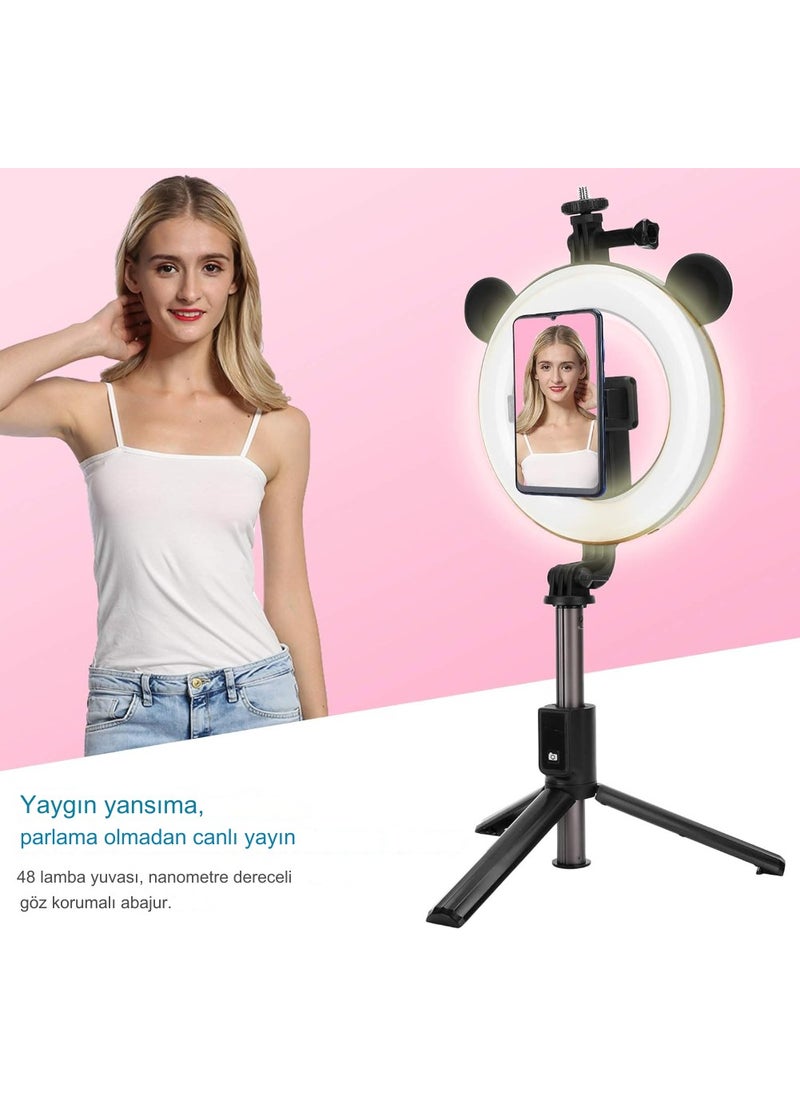 Qasul - Remote Control Bluetooth Selfie Stick Ring Light Tripod with 9 Different Light Modes - Image 1
