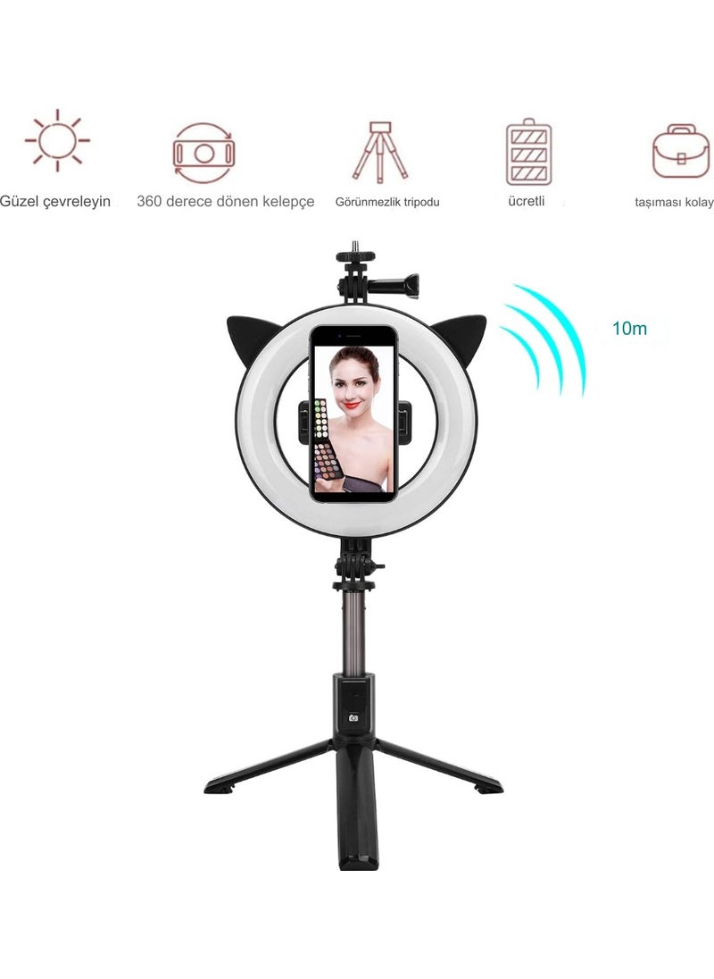Qasul - Remote Control Bluetooth Selfie Stick Ring Light Tripod with 9 Different Light Modes - Image 1