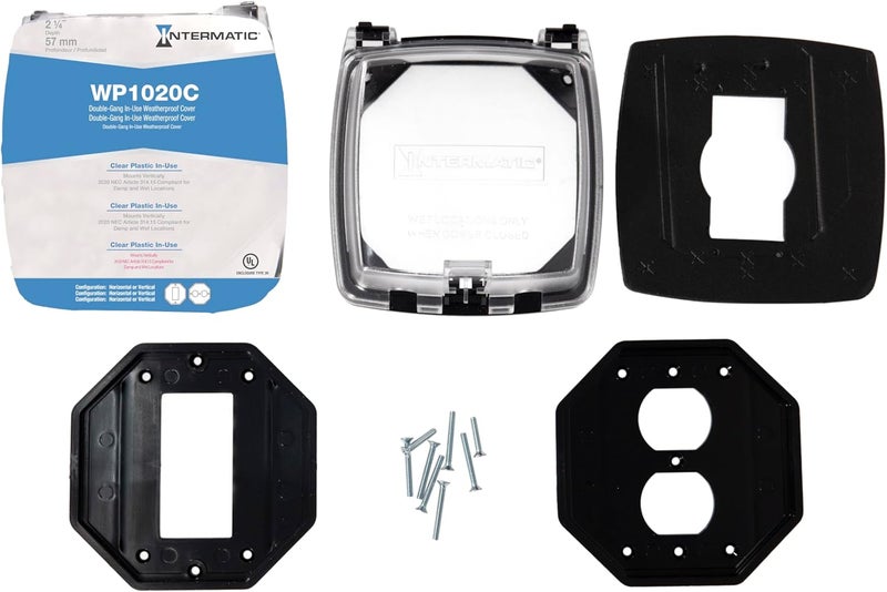 Intermatic WP1020C 2-1/4” Deep Weatherproof Outlet Cover – UV Stabilized Clear, GFCI & Duplex, Vertical Mount, UL Certified – Fits Single Device Only for Larger Double-Gang 4” x 4” Boxes - Image 3