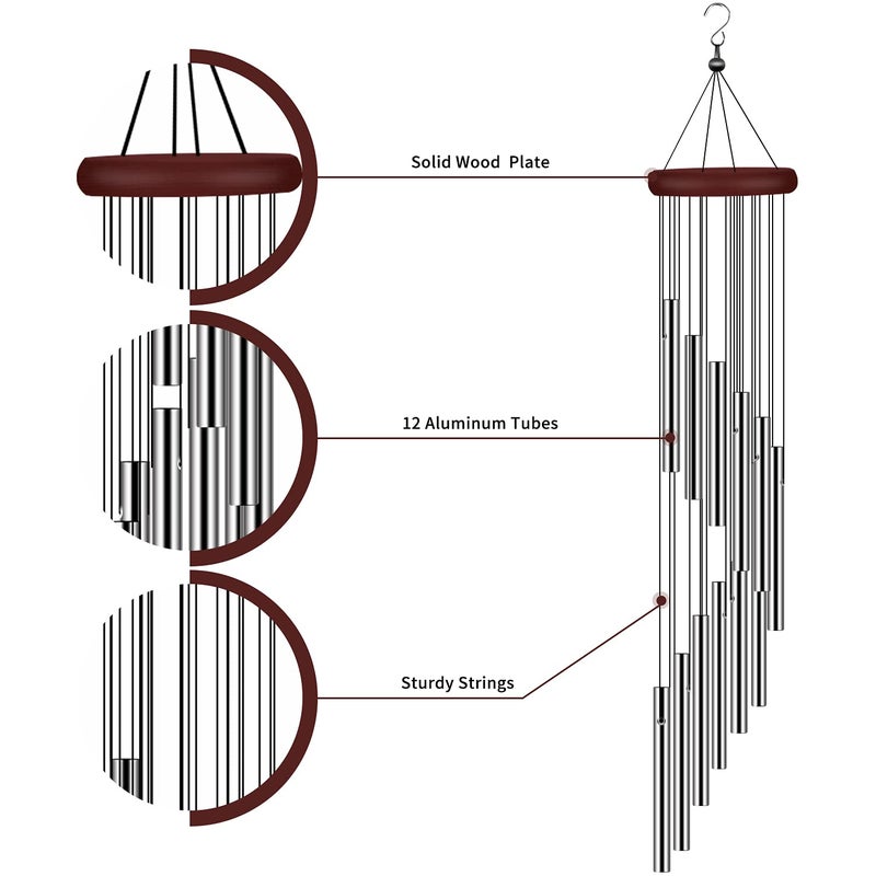 tujol Wind Chimes for Outside, Sympathy Wind Chimes Outdoor Clearance with 12 Aluminum Alloy Tubes and Hook, Memorial Wind Chime Gift Decoration for Home, Patio, Garden, Outdoor - Image 3