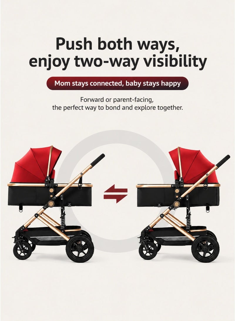 Bannuti 3 In 1 Baby Stroller Travel System With Bassinet Reversible Handle Adjustable Seat Foldable Pram Pushchair For Newborn Infant And Toddler - Image 4