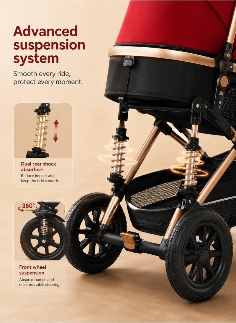 Bannuti 3 In 1 Baby Stroller Travel System With Bassinet Reversible Handle Adjustable Seat Foldable Pram Pushchair For Newborn Infant And Toddler - Image 5