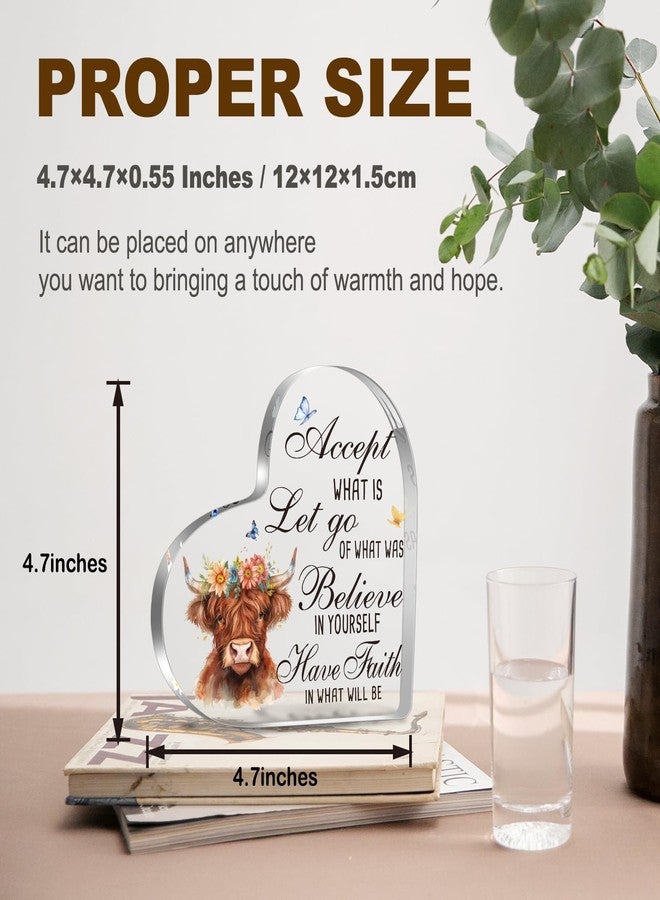 YAANUNULU Highland Cow Inspirational Acrylic Sign Decorations Gifts for Women, Let Go Accept Believe Have faith Positive Quotes Highland Cow Decor for Bathroom Bedroom Living Room - Image 2