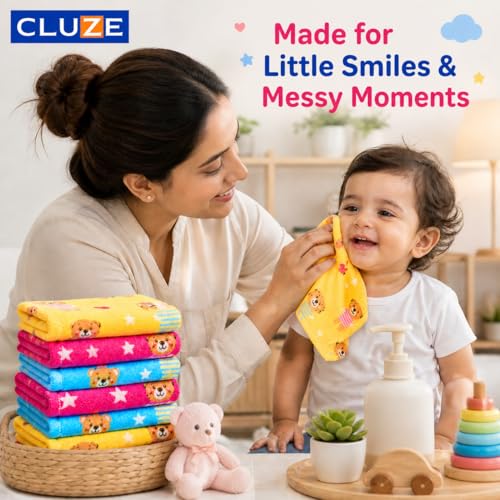 CLUZE Kids Super Soft Hanky Pack | Ultra Soft & Absorbent Baby Face Towels | Multipurpose Rumal for Children & Students | Lightweight, Daily Use & Machine Washable | Multicolour, 25X25 CM | Pack of 6 - Image 4