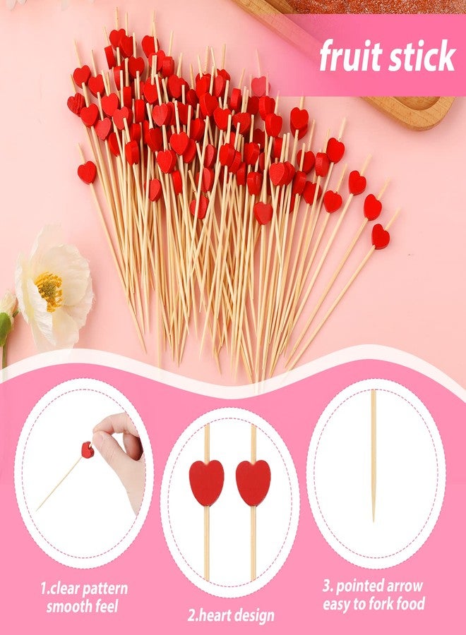 AIEX Heart Cocktail Picks for Drinks, 100pcs 4.7inch Cocktail Sticks Red Heart Shaped Bamboo Toothpicks for Appetizers Fruit Sticks for Cocktails Wedding Valentines Birthday Themed Party Bridal Shower - Image 2