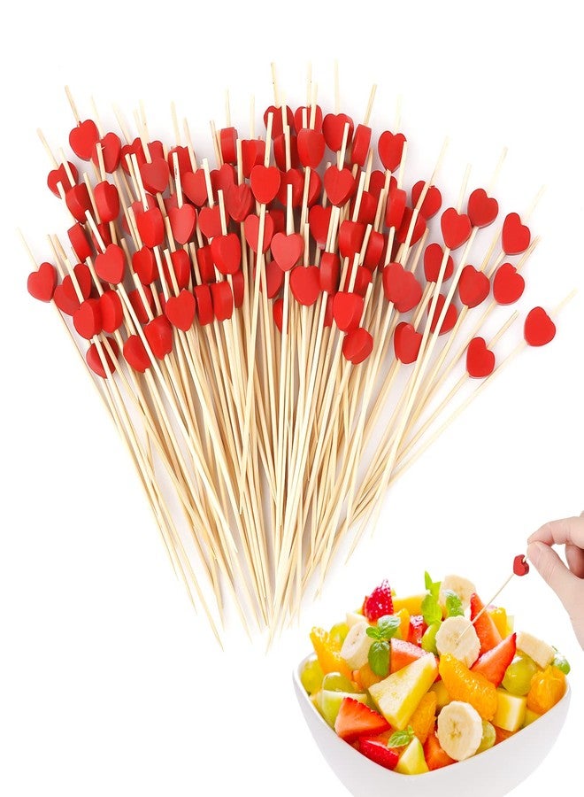 AIEX Heart Cocktail Picks for Drinks, 100pcs 4.7inch Cocktail Sticks Red Heart Shaped Bamboo Toothpicks for Appetizers Fruit Sticks for Cocktails Wedding Valentines Birthday Themed Party Bridal Shower - Image 1