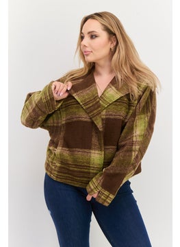Women Plaid Trench Coat, Brown