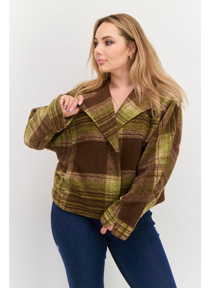 Black Tape - Women Plaid Trench Coat, Brown - Image 1