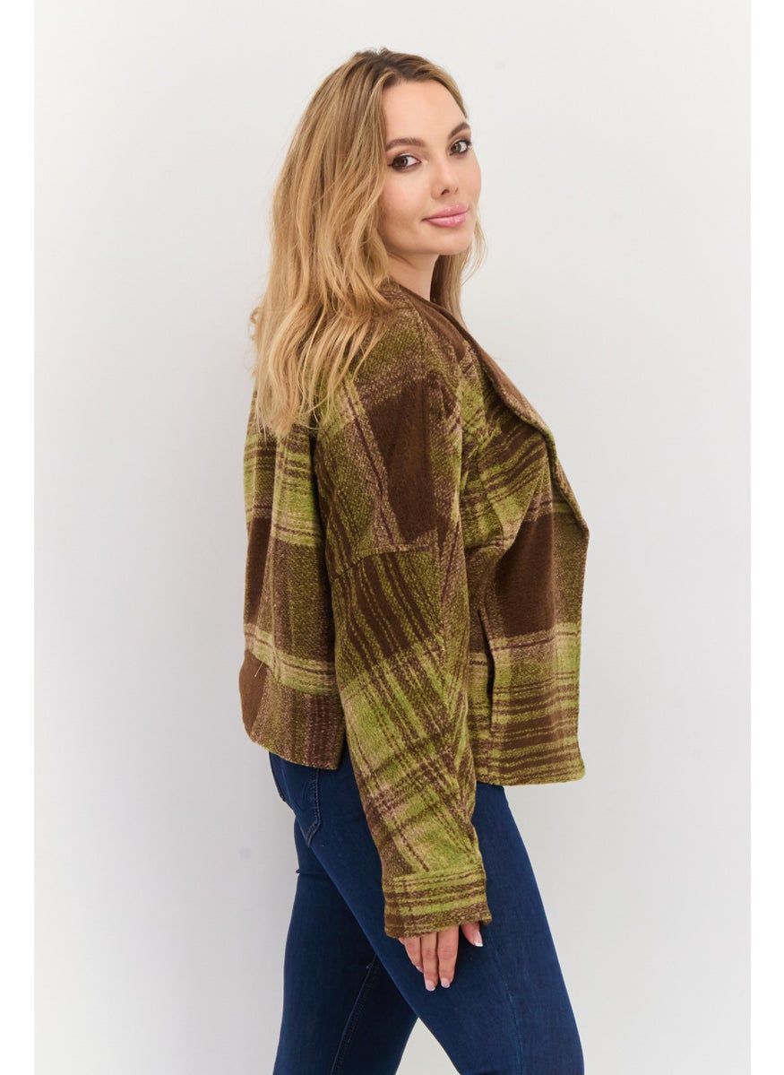 Black Tape - Women Plaid Trench Coat, Brown - Image 1
