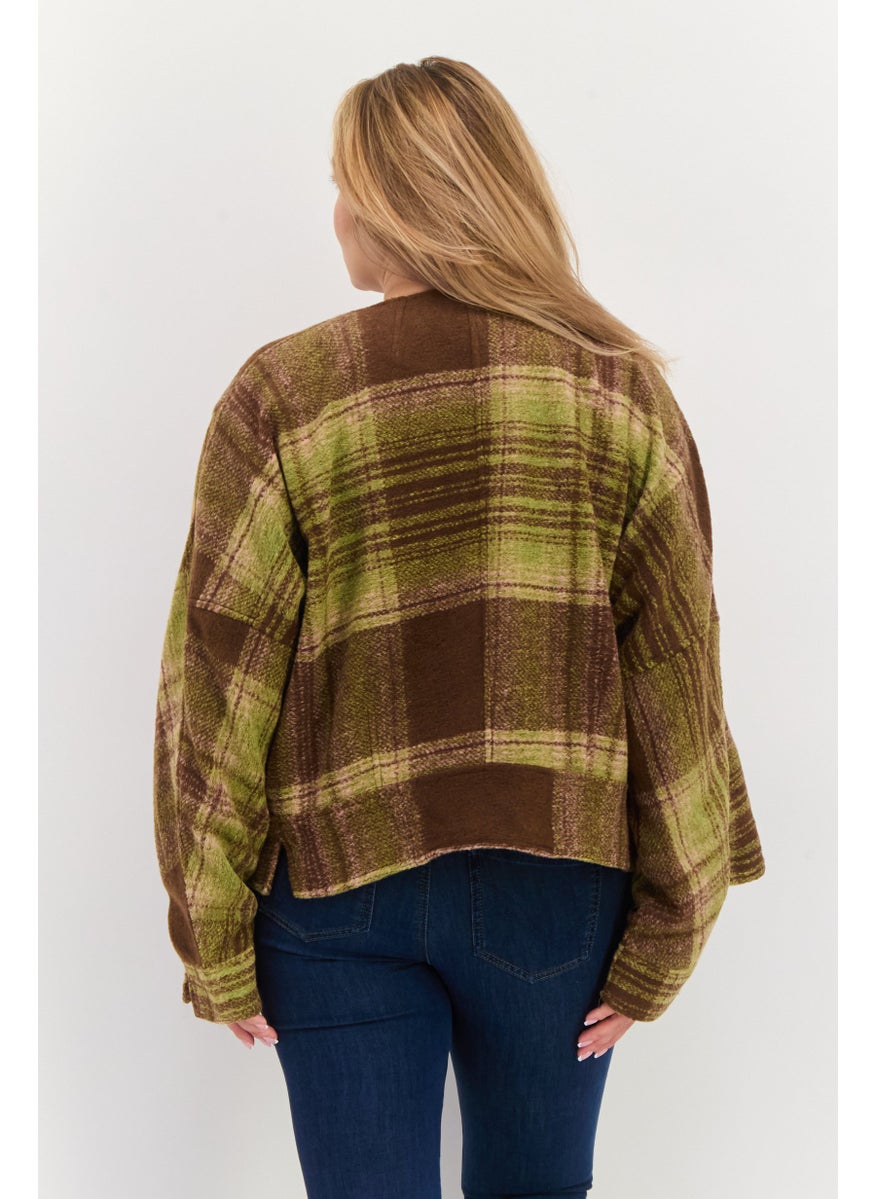 Black Tape - Women Plaid Trench Coat, Brown - Image 1