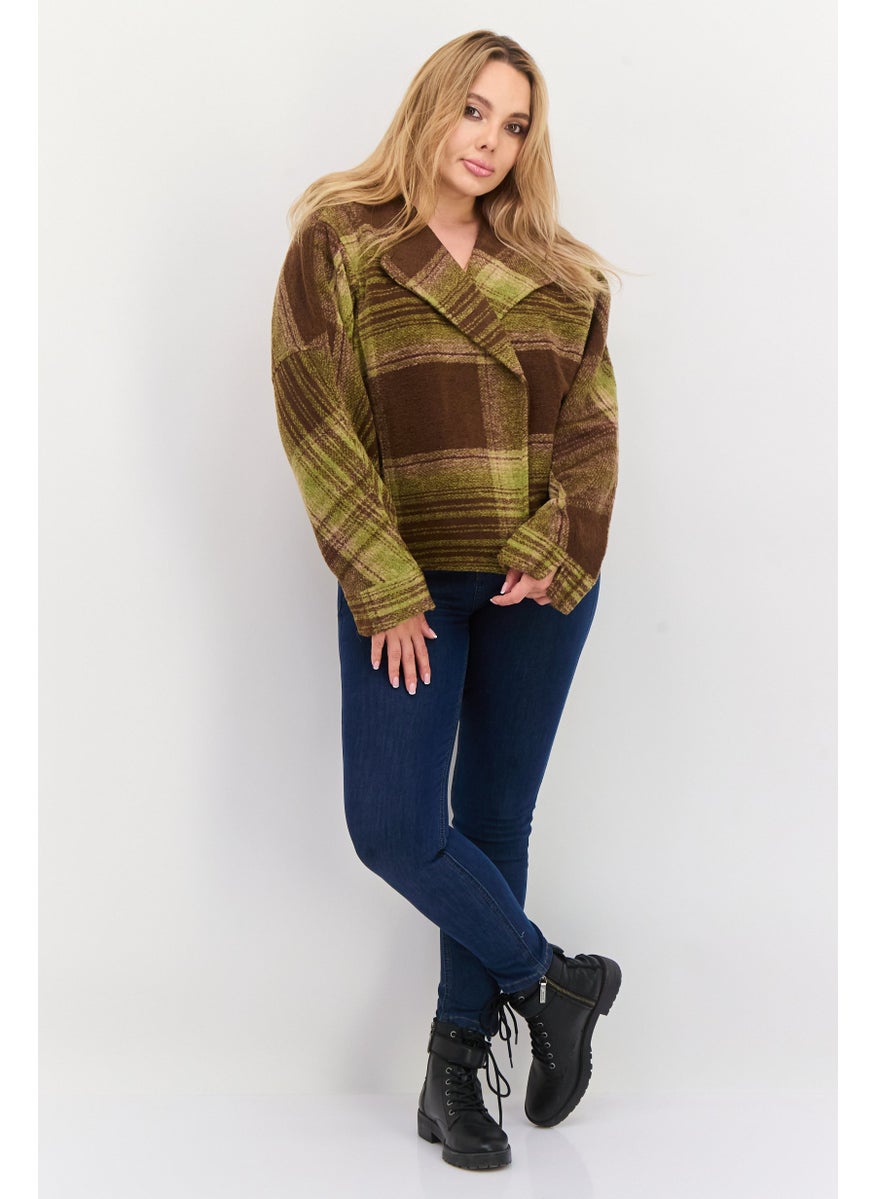 Black Tape - Women Plaid Trench Coat, Brown - Image 1
