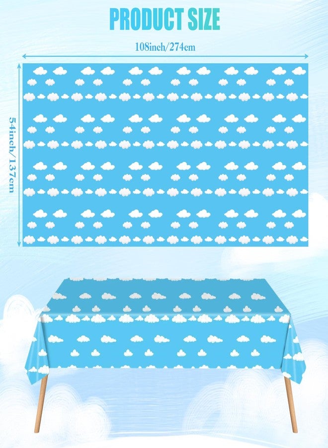 EoaMen Blue Sky White Clouds Birthday Party Supplies, Cartoon Story Birthday Blue Sky Tablecloth, Table Cover for Boy's and Girls Toy Party Supplies (54 x 108 Inch) - Image 2