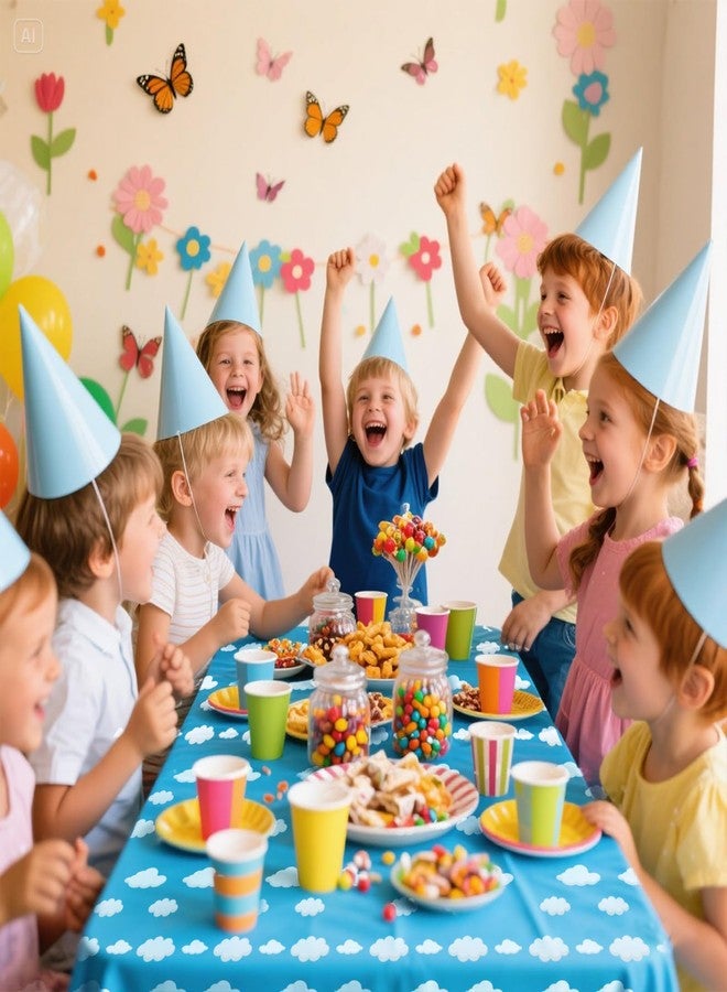 EoaMen Blue Sky White Clouds Birthday Party Supplies, Cartoon Story Birthday Blue Sky Tablecloth, Table Cover for Boy's and Girls Toy Party Supplies (54 x 108 Inch) - Image 4