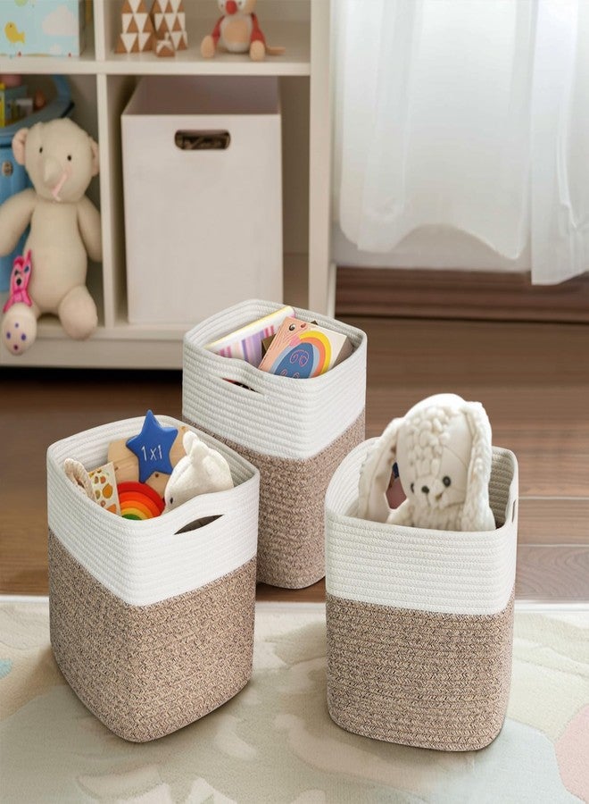 WILLITAT 11x11 Cube Storage Bin - 3 Pack Woven Storage Cubes Organizer, 11 Inch Cotton Rope Baskets for Organizing, Square Baskets for Shelves, Baby Nursery Closet Bins, Cubby Toy Box Organizer - Image 5