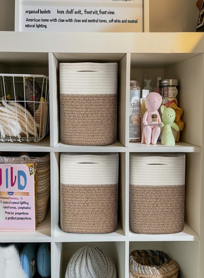 WILLITAT 11x11 Cube Storage Bin - 3 Pack Woven Storage Cubes Organizer, 11 Inch Cotton Rope Baskets for Organizing, Square Baskets for Shelves, Baby Nursery Closet Bins, Cubby Toy Box Organizer - Image 3
