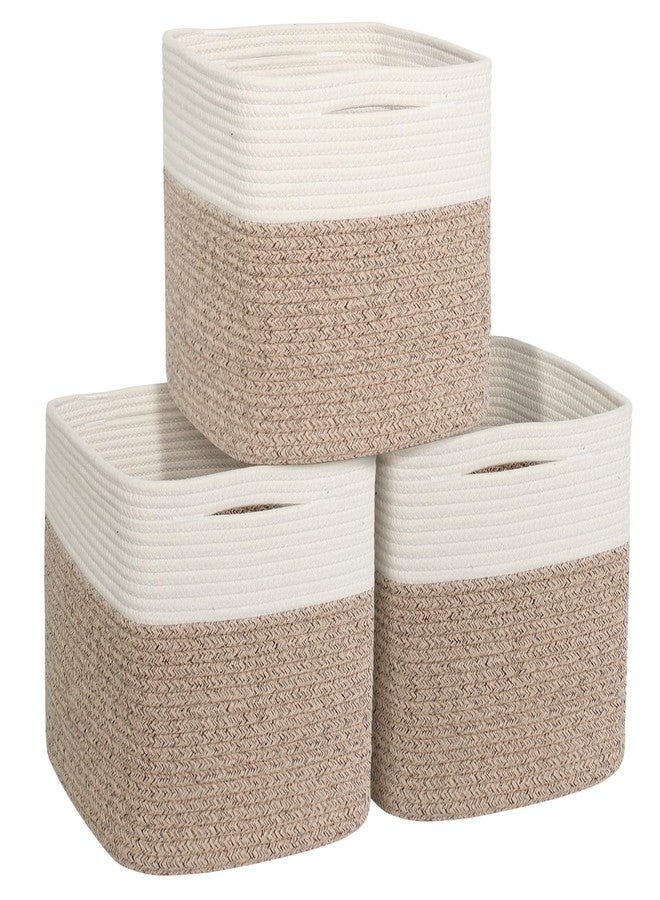 WILLITAT 11x11 Cube Storage Bin - 3 Pack Woven Storage Cubes Organizer, 11 Inch Cotton Rope Baskets for Organizing, Square Baskets for Shelves, Baby Nursery Closet Bins, Cubby Toy Box Organizer - Image 1