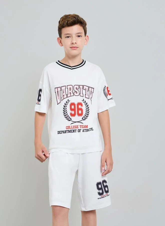 Styli Boys Graphic V Neck Jersey T-Shirt and Shorts Set