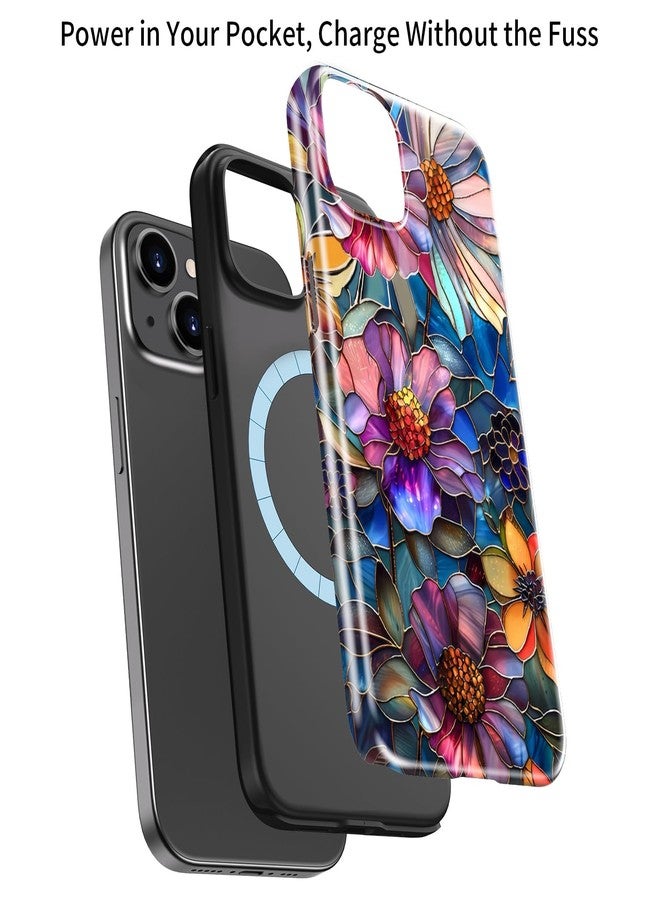 جراب Goodon لهاتف iPhone 15 بتصميم أنيق - متوافق مع Magsafe - غطاء صلب مزدوج الطبقات وغطاء سيليكون - جراب حماية للهاتف بتصميمات زهور برية للنساء - أزهار نابضة بالحياة - Image 3