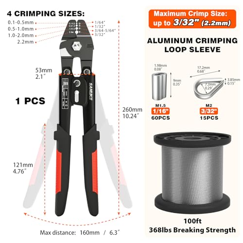 Sanuke Wire Rope Crimping Tool Kit for 1/16 inch Aluminum Crimping Loop Sleeves with Thimbles - Image 2