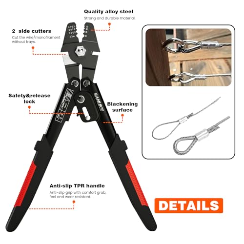 Sanuke Wire Rope Crimping Tool Kit for 1/16 inch Aluminum Crimping Loop Sleeves with Thimbles - Image 4